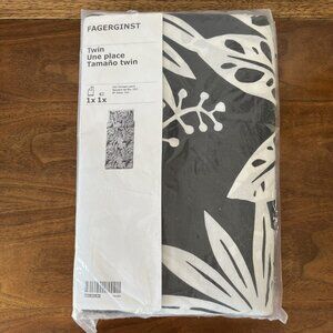 New IKEA Fagerginst Twin Duvet Cover & Pillowcase Set Black White Leaf Cotton